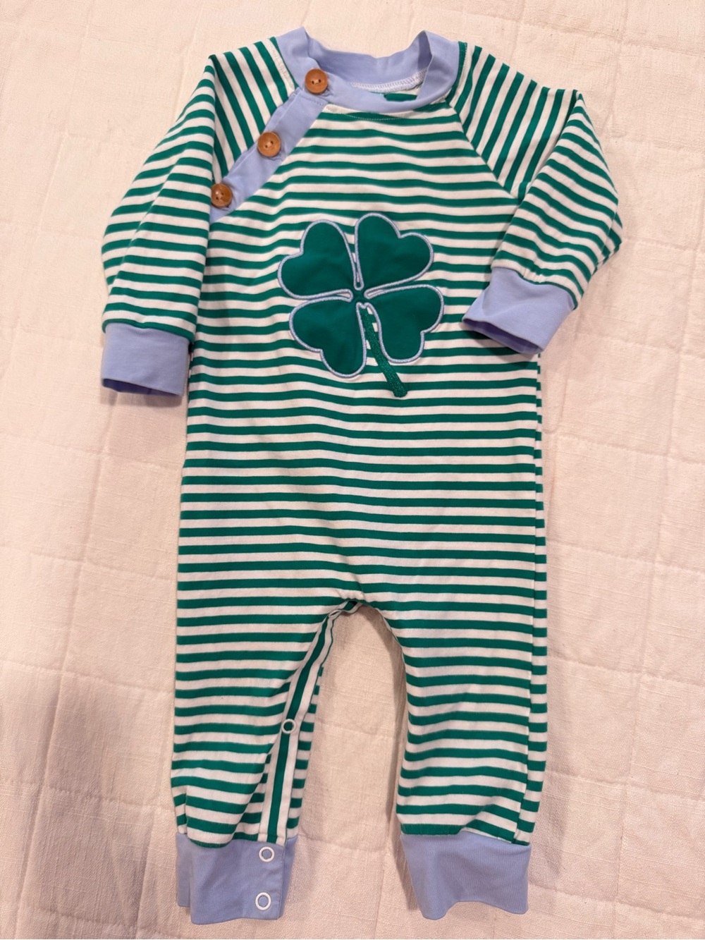 The Smocked Flamingo One-Piece Romper with Clover Applique